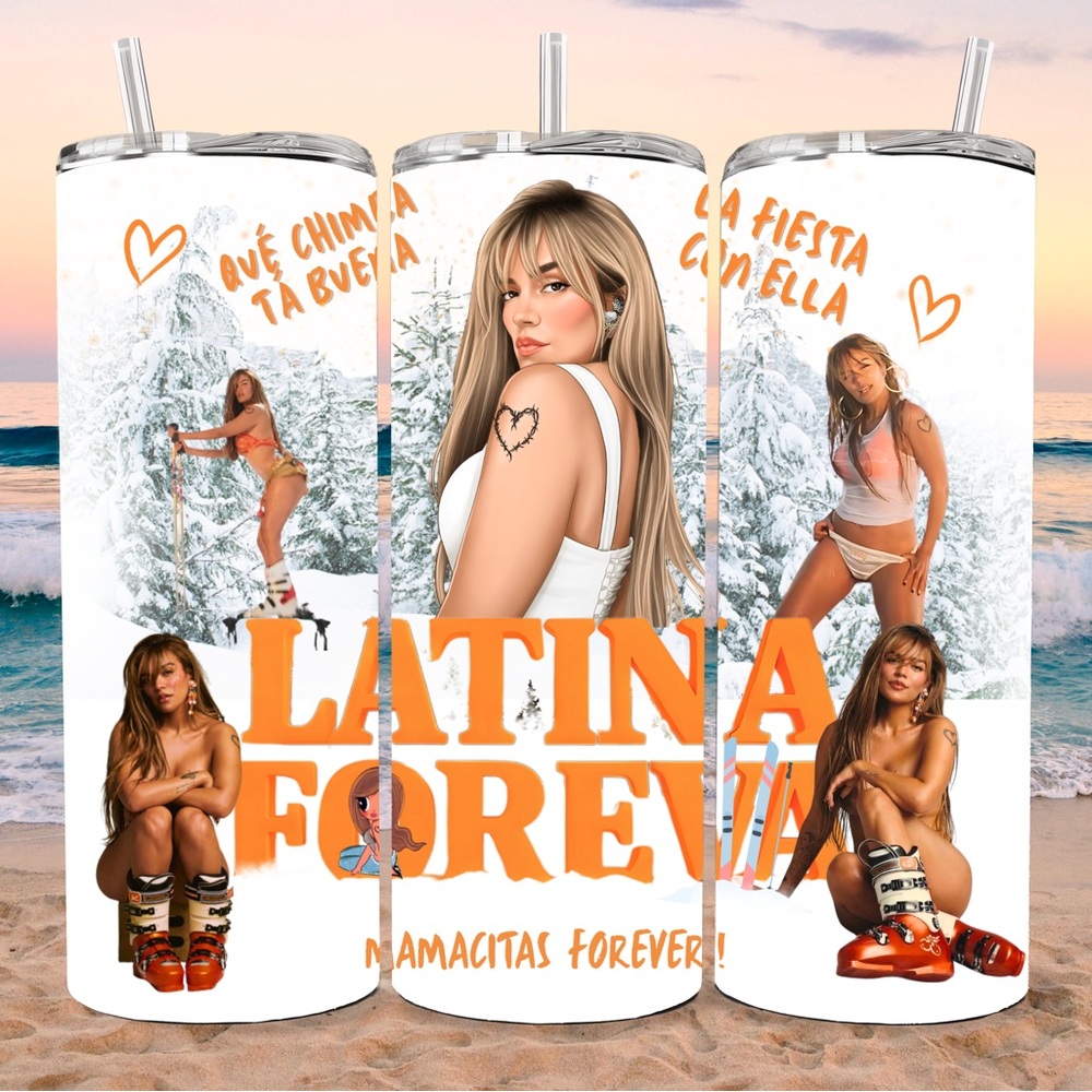 Karol G “Latina Foreva” 20 oz Skinny Tumbler with 2 different Lids